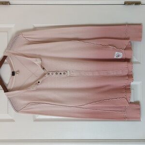 We The Free Cozy Up Linen Blend Relaxed Fit Long Sleeve Henley Top Ombre Pink M